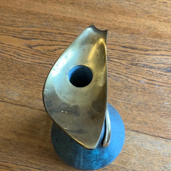 Vintage Mid-Century MCM Pal-Bell Brass Ewer Decanter Vase Made in Israel Green - Picture 5 of 14